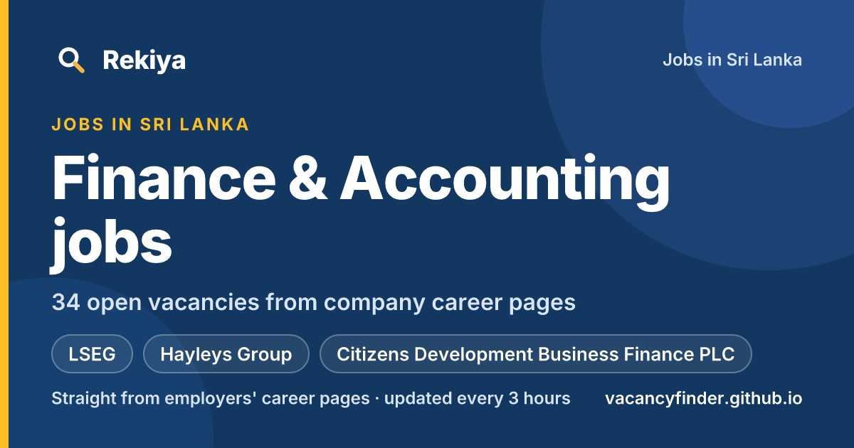 Finance & Accounting Jobs in Sri Lanka (34 open) | Rekiya